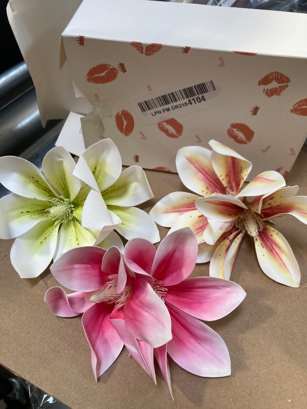 Photo 1 of 3-Pack Hawaiian Orchid & Hibiscus Flower Hair Barrettes - Women's Artifical Flower Hair Clips for Wedding, Bridal, Beach Party (Lilac, Pink, Green)