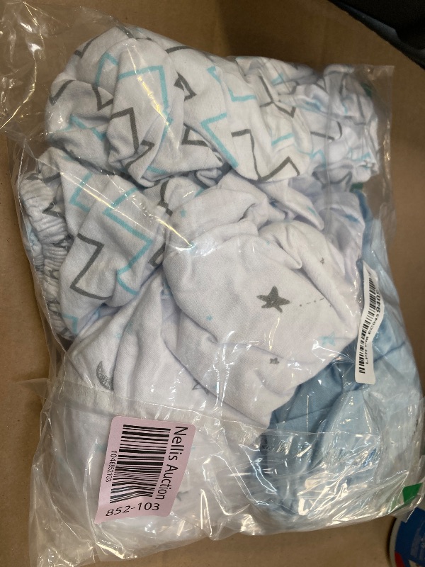 Photo 1 of American Baby Company 3 Pack 100% Natural Cotton Fitted Mini Crib Sheets 38" x 24" - Soft & Breathable Small Nesting Portable Sheets, Fits Pack N Play Mattresses, Blue Star/Zigzag, for Boys & Girls