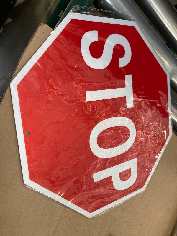 Photo 1 of SWEETAPRIL Stop Signs, 12 x 12 Inches Rust-Free Aluminum, Street Slow Warning Reflective, Weather Resistant - Easy to Install