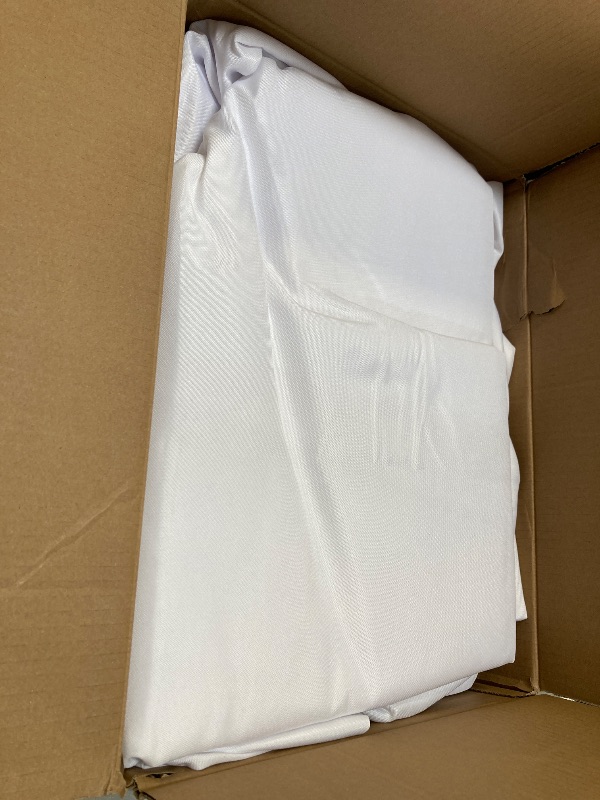 Photo 1 of Fitable 6 Pack White Round Tablecloths - 120 Inches in Diameter - Stain Resistant and Washable Table Clothes, Polyester Fabric Table Covers for Wedding, Party, Banquet, Formal Events