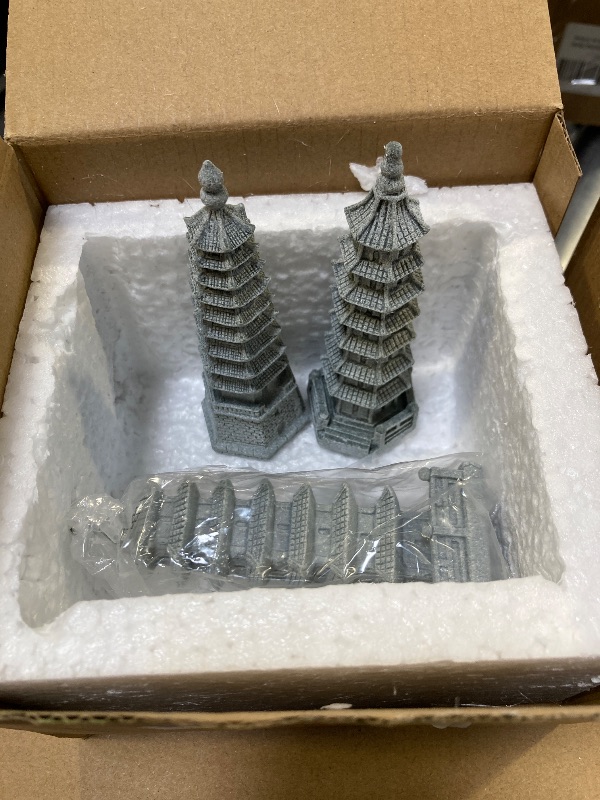 Photo 1 of Saihisday 3PCS Mini Pagoda Sandstone Sculpture, Chinese Zen Pagoda Figurines for Garden, Office Home Desktop Decor