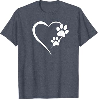 Photo 1 of L---Paw Print Dog Paw Cute Dog Love Heart White Black Dog T-Shirt
