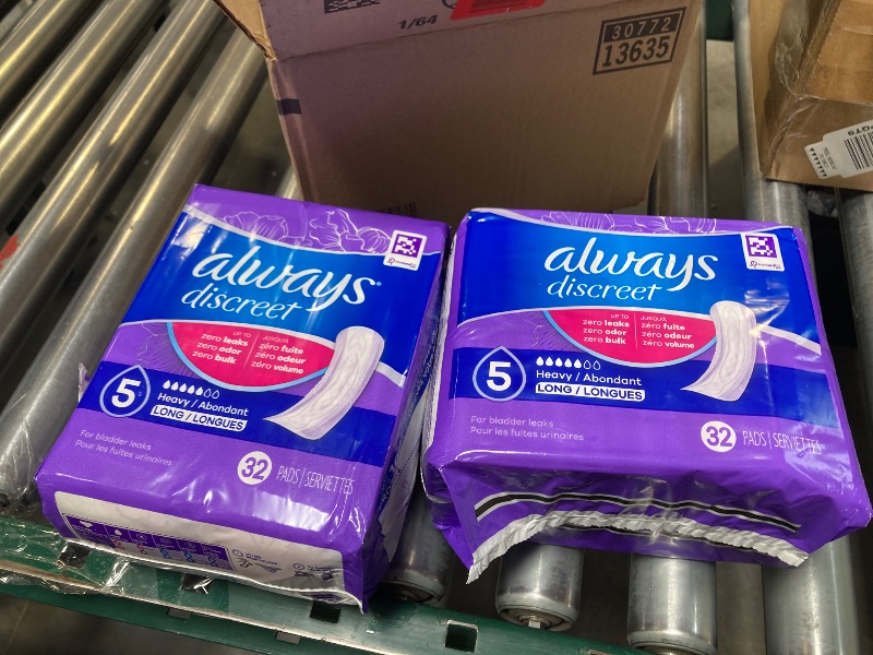 Photo 1 of Always Discreet Adult Incontinence Pads for Women, Heavy Absorbency, Long Length, Postpartum Pads, 32 Count x 2 Packs (64 Count Total)  