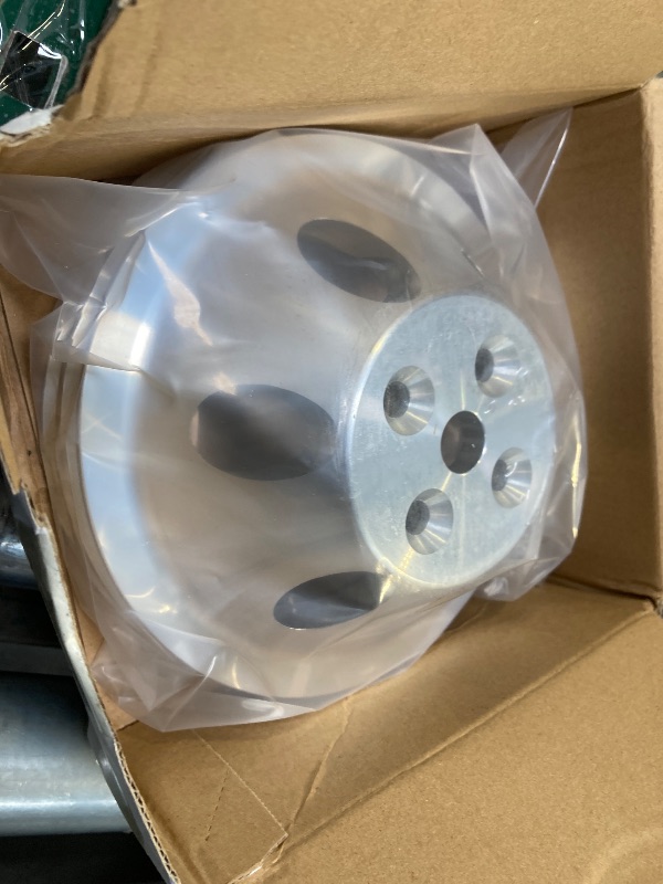 Photo 1 of KIPA Aluminium Double groove Water Pump Pulley For SB SBC Small Block Chevy 265 283 305 327 350 383 400 with a short water pump Satin Aluminium Finish Durable 2-Groove #9479