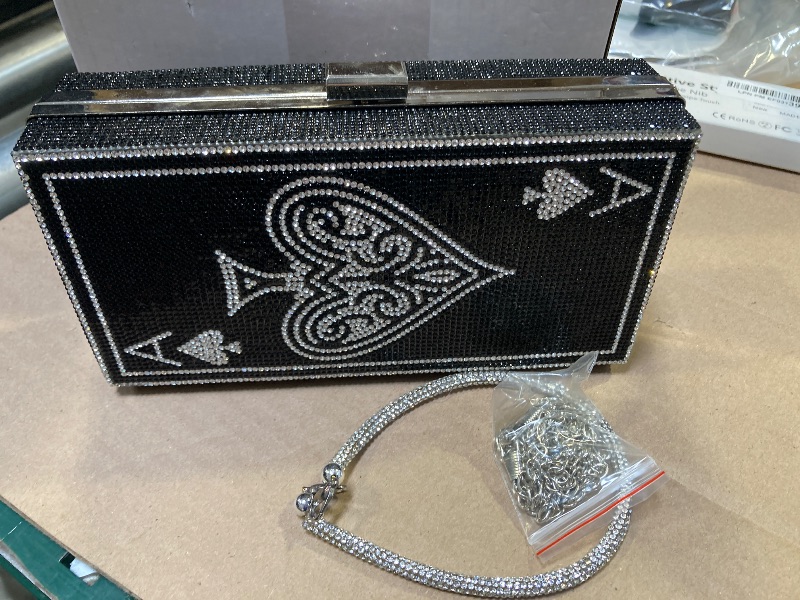 Photo 1 of Trnayi Women Poker Card Evening Clutch Rhinestone Purse Casino Vegas Novelty Purse Queen Hearts Bags Playing Cards Gift(Black,Ace of Hearts) 