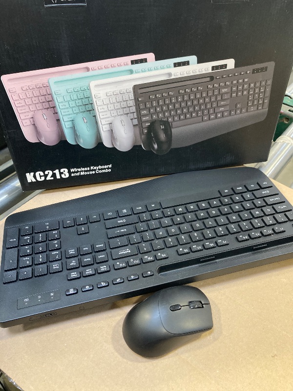 Photo 1 of Wireless Keyboard and Mouse Combo - Full-Sized Ergonomic Keyboard with Wrist Rest, Phone Holder, Sleep Mode, Silent 2.4GHz Cordless Keyboard Mouse Combo for Computer, Laptop, PC, Mac, Windows -Trueque