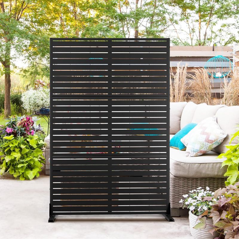 Photo 1 of Metal Privacy Screen Outdoor 72" H×47" W,Freestanding Decorative Privacy Screen for Balcony Yard&Garden,Privacy Fence-Black&Louvered
