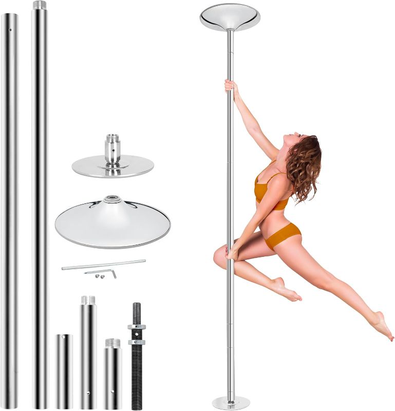 Photo 1 of Dancing Pole Portable 45mm Spinning Static Dance Pole Height Adjustable 7ft-9ft for Home/Club Wegiht Capaity 500lbs Silver