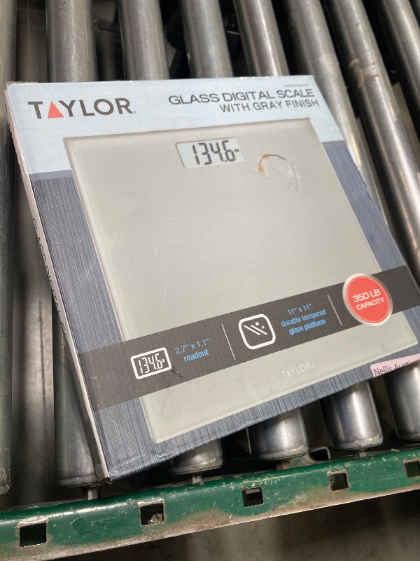 Photo 1 of Taylor Digital Scales for Body Weight, Highly Accurate 350 LB Capacity Bathroom Scale, 11.0 x 11.0 Inch Durable Glass Platform, Battery Powered, Easy to Read, Gray