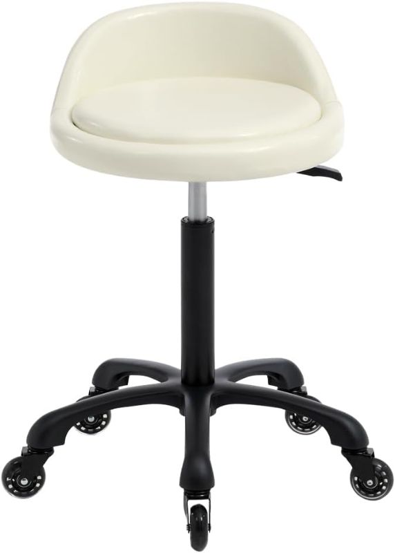 Photo 1 of Rolling Salon Stool Chair with Back Support Hydaulic Height Adjustable on Swivel Wheels Heavy Duty for Hair Cutting Esthetician Tatto Beauty Spa Bar Lab Clinic Kitchen Office Home (White)

