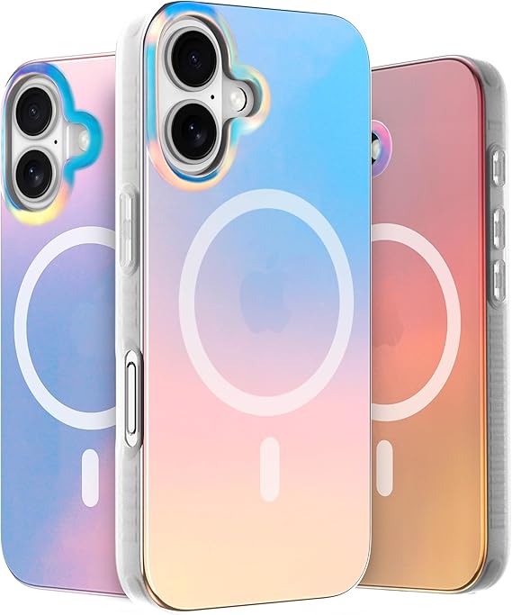 Photo 1 of (1) LONLI Hue - Magnetic Case for iPhone 16 - [Compatible with Magsafe] - [360° Shock-Absorbent Bumper] - [Cute and Unique Phone Cover for Girls and Women] - Fluorescent Holographic Iridescent
