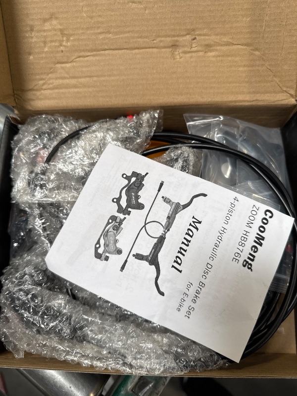 Photo 1 of CooMeng Zoom HB876E 2-PIN 4-Pistons E-Bike Electric Power-Off Hydraulic Brake Set with 180mm Rotors, Pre-Bled Hydraulic Disc Brake Caliper Lever for eBike (Included Mounting Adapter) - Black