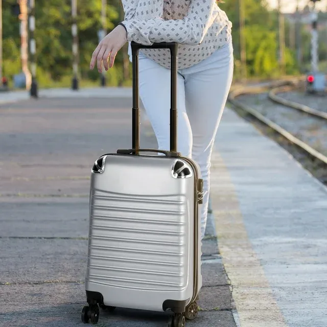 Photo 1 of Horizontal Stripe Luggage Travel Sliding Wheels 20" Silver
