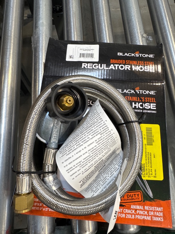 Photo 1 of Blackstone 5154 Propane Stainless Steel Braided Hose & Regulator for 22lb Tank, Gas Grill & Griddle Animal Resistant, Weather Resistant & Corrosion Resistant – Extends Up To 3 Feet