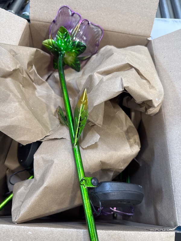 Photo 1 of Better Homes & Gardens 30.3" Purple Flower Solar Powered Glass Garden Stakes (4 Pieces)
