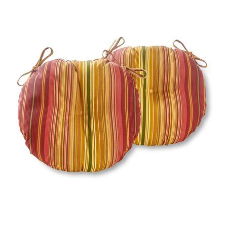 Photo 1 of Greendale Home Fashions Kinnabari Stripe 15 in. Round Outdoor Reversible Bistro Seat Cushion (Set of 2)
