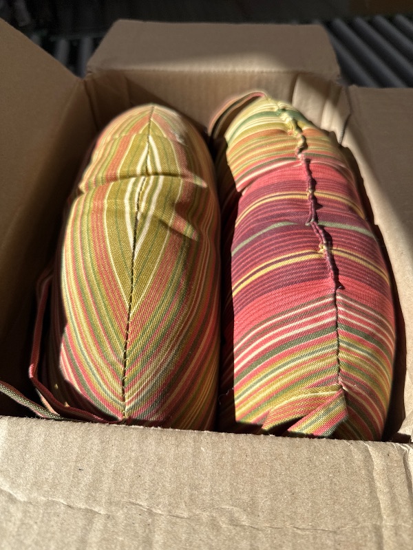 Photo 1 of Greendale Home Fashions Kinnabari Stripe 15 in. Round Outdoor Reversible Bistro Seat Cushion (Set of 2)
