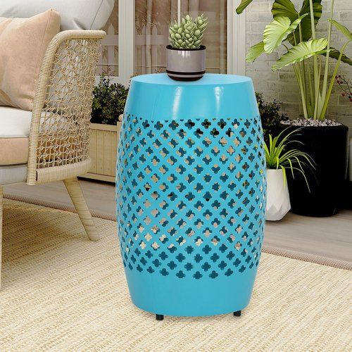 Photo 1 of ABBLE Geometric Cut Iron Drum End Table
