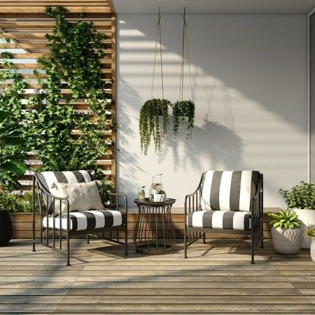 Photo 1 of Better Homes & Gardens Aubrey 3-Piece Outdoor Steel Stationary Chat Set Stripe Color Cushion
