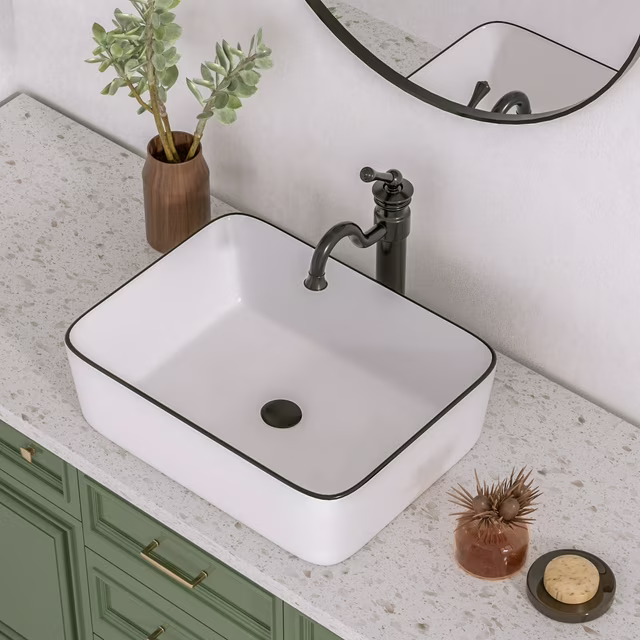 Photo 1 of DeerValley Bathroom Vessel Sink Retangular Vanity Sink Ceramic in White
