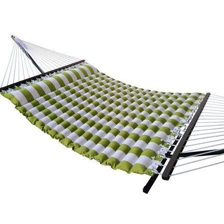 Photo 1 of Coral Coast GreenThick Stripe Pillow Top Hammock Green White Color Product Assembled Size 11.65 Ft L X 4.5 Ft W
