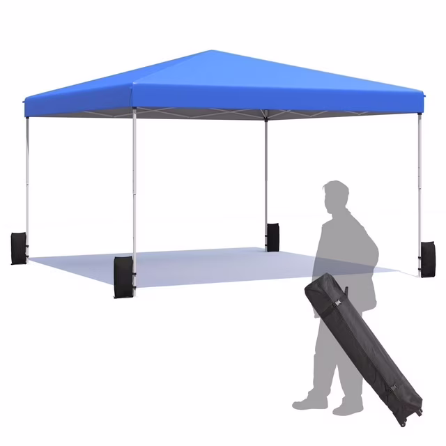 Photo 1 of Erommy 12x12 Pop Up Canopy, Easy Up Canopy for Events, Parties, Camping with Wheeled Bag, 4 Sand Bags, 4 Ropes and 8 Spikes, Blue