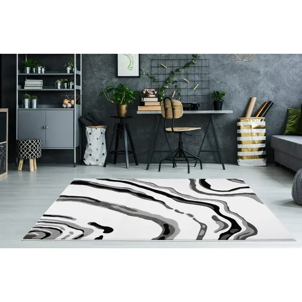 Photo 1 of Ladole Rugs Calvin White Black Abstract  Area Rug
