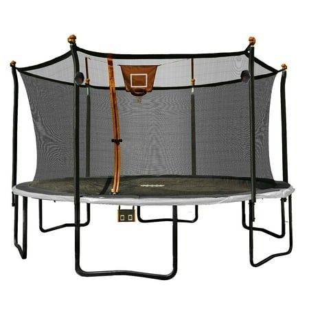 Photo 1 of Bounce Pro 14ft Multiplay Trampoline & Enclosure Combo Set with Basketball Electron Shooter Game Flash Light Zone Features Painted Legs & Phone Pou
