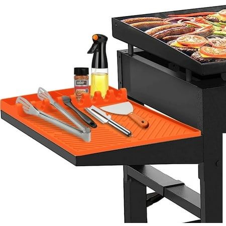 Photo 1 of 3 in 1 Grill Side Shelf Mat Silicone Grill Side Shelf Mat for Blackstone BBQ Grill 3 in 1 Silicone Spatula Mat with Drip Pad Large Silicone Utensil
