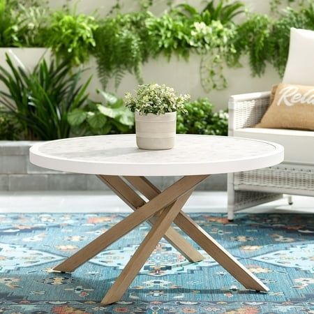 Photo 1 of Better Homes & Gardens Paige Weather-Resistant Steel and Tile 37 Round Outdoor Coffee Table Beige