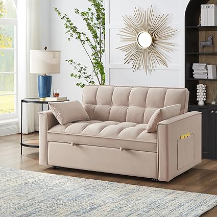 Photo 1 of Velvet Sofa Bed, Beige