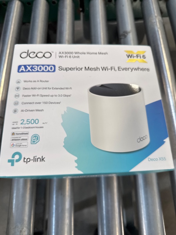 Photo 1 of TP-Link Deco AX3000 WiFi 6 Mesh System Deco X55- Covers up to 2500 Sq.Ft., Replaces Wireless Router and Extender, 3 Gigabit Ports, Supports Ethernet Backhaul(1-Pack)