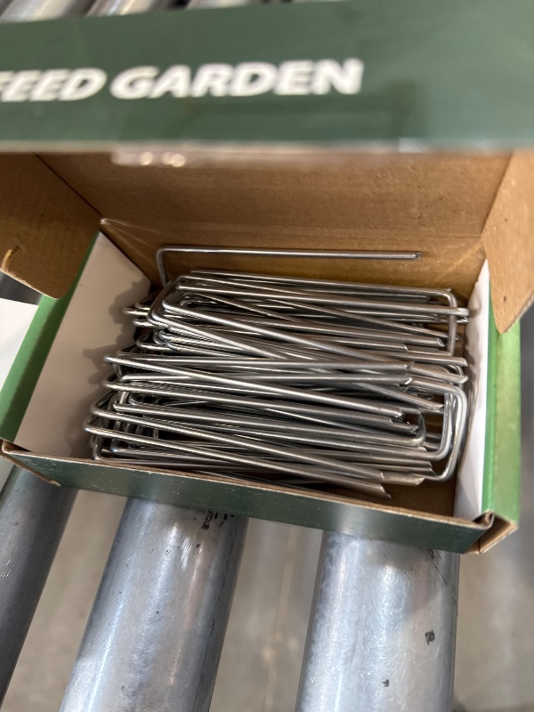 Photo 1 of FEED GARDEN 4 Inch 50 Pack Galvanized Landscape Staples 11 Gauge Anti-Rust Garden Stakes Landscaping Fabric SOD Pins Yard Stakes for Weed Barrier Fabric