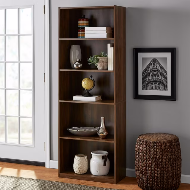 Photo 1 of Mainstays 5-Shelf Bookcase with Adjustable Shelves, Canyon Walnut
