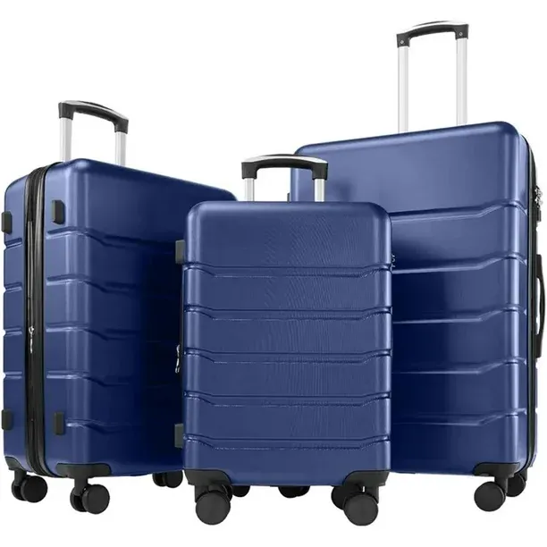 Photo 1 of 3-Piece Luggage Sets, Lightweight Hardside Suitcases with Spinner Wheels, Expandable Lightweight Rolling Suitcase Sets with TSA Lock, Blue(20/24/28 Inch)

