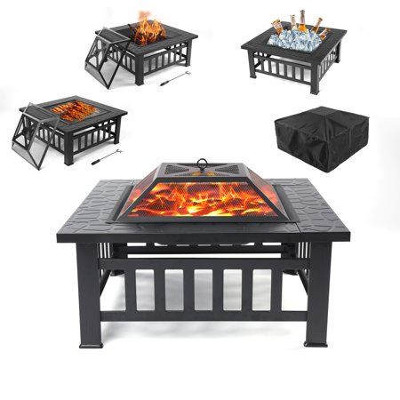 Photo 1 of Segmart Fire Pit for Outside 32 Outdoor Wood Burning Firepit with Fireplace Screen Patio Fireplace Square Metal Stove for Camping Outdoor Heating
