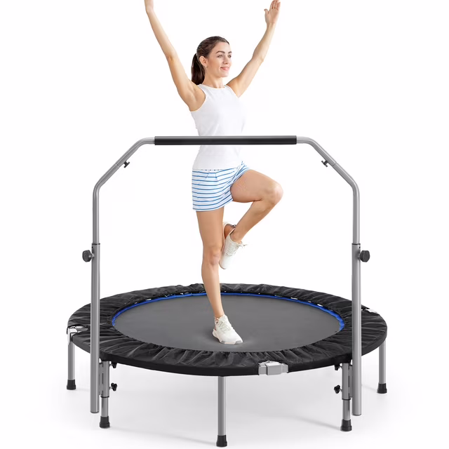 Photo 1 of GIANNA  Collapsible Mini Trampoline, 330lbs Maximum Load Capacity, with Foam Handles, Exercise Trampoline Suitable for Adult Fitness, Kids, Indoor Outdoor, Blue
