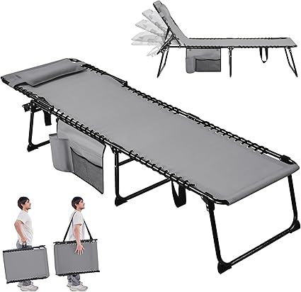 Photo 1 of Yaheetech Outdoor Folding Tanning Chair, Chaise Lounge Chairs Position Adjustable, Extended Portable Lounger for Beach, Patio, Gray