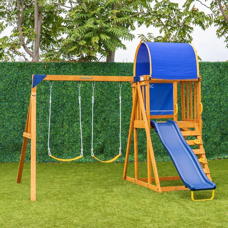 Photo 1 of Sportspower Addison Wooden Swing Set with Heavy Duty Double a-Frame Lifetime Warranty on Slide & Bonus Anchor Kit - for Ages 3-8