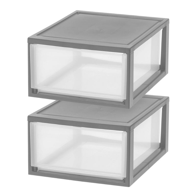 Photo 1 of IRIS 29.5qt 2pk Compact Stacking Storage Plastic Drawer Organizer with Clear Doors