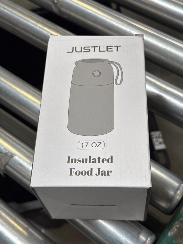 Photo 1 of JUSTLET 17 oz Insulated Stainless Steel Food Jar, Thermos W/ Folding Spoon and Cup, Gray
