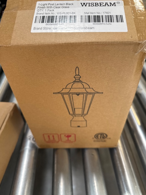 Photo 1 of WISBEAM Outdoor Post Light, Pole Lantern, E26 Base 60W Max, Aluminum Housing Plus Glass, Wet Location Rated, ETL Qualified, Bulbs not Included, Black