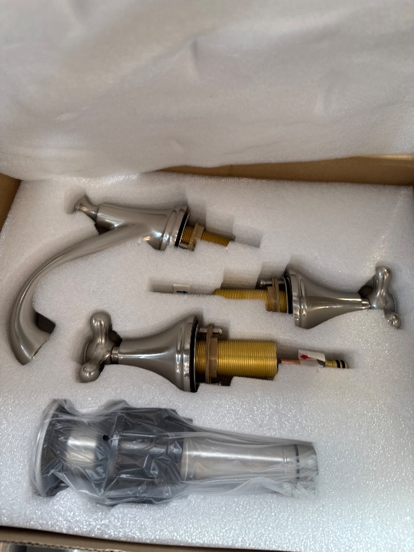 Photo 1 of Vintage Widespread Bathroom Faucet, Brushed Nickel 3-Hole Sink Faucet with Drain Assembly, Solid Brass, Drip-Free Ceramic Cartridge, Adjustable 8-16 Inch Installation