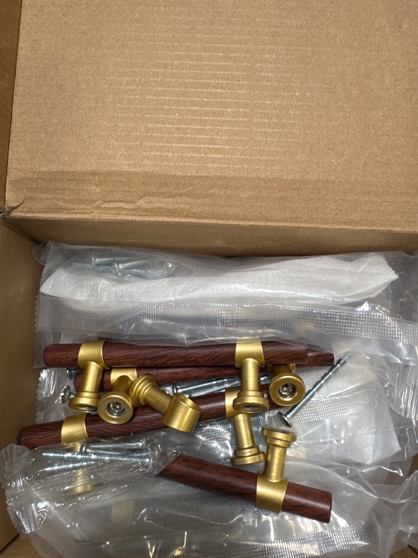 Photo 1 of Haliwu 10 Pack Wood Grain and Gold Cabinet Pulls Gold Kitchen Hardware Handles 2 Tone Barrel Cabinet Drawer Pulls, 3 inch Hole Center