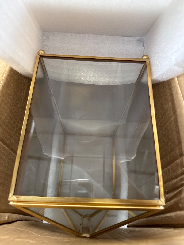 Photo 1 of WHSLILR 12.6" Glass Card Box Wedding Card Box with Lock for Wedding Reception Cosmetic Home Decor, Handmade Large Geometric Terrarium with Hinged Lid, Brass Frame - (Golden/Roof)