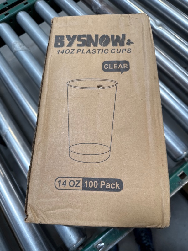 Photo 1 of BYSNOW 100 Pack 14 oz Clear Disposable Plastic Cups, Clear Plastic Cups Tumblers Cocktail Party Glasses, Elegant Disposable Decoration Cup for Thanksgiving, Wedding