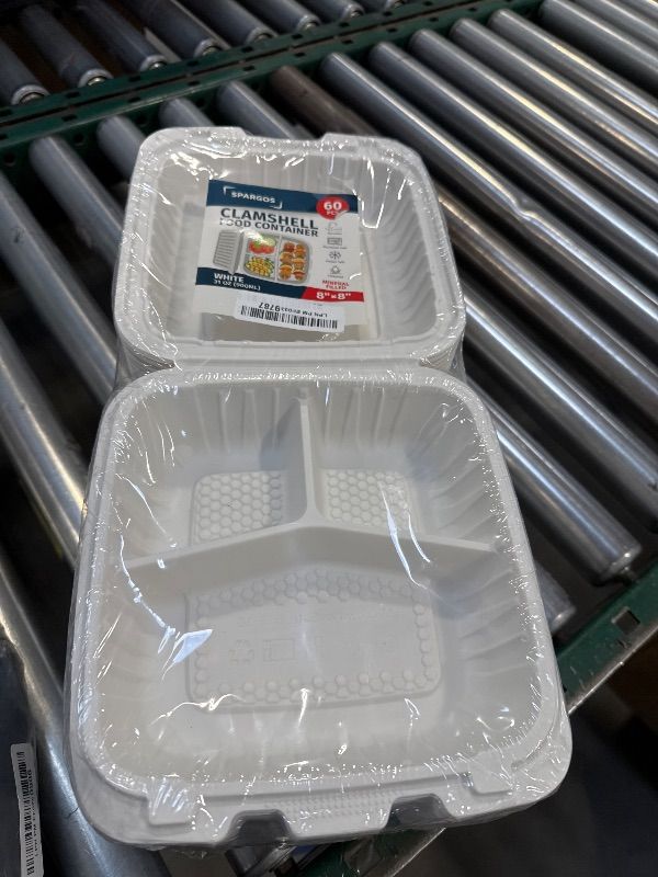 Photo 1 of SPARGOS To Go Containers For Meal (60 Pack) 8" x 8" - 31oz 3 Compartments Clamshell Take Out Storage Containers Reusable - Disposable Boxes for Food - White Take Out Containers