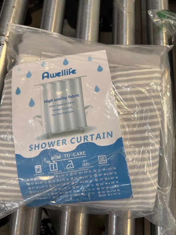 Photo 1 of Awellife No Hook Shower Curtain with Snap in Liner Set Cotton and Linen Blend Shower Curtain for Bathroom Boho Gray Striped 75" L x 60" W