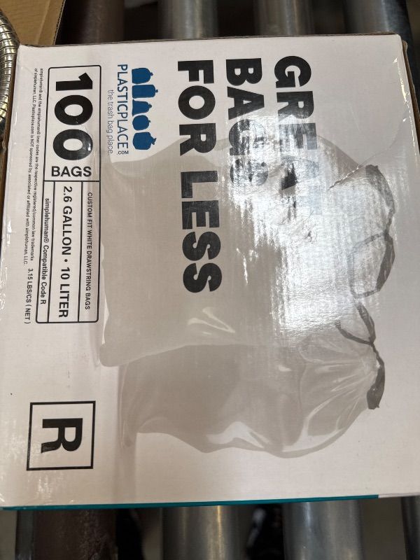 Photo 1 of Plasticplace Custom Fit Trash Bags, Compatible with Simplehuman Code R (100 Count) White Drawstring Garbage Liners 2.6 Gallon/ 10 Liter 16.5" x 18"