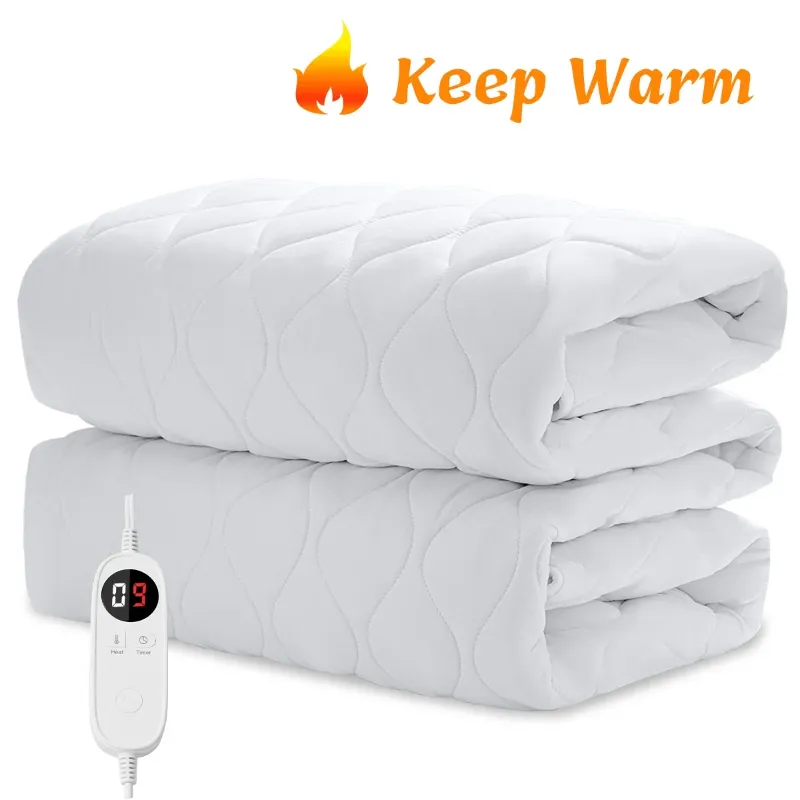 Photo 1 of JUSTLET Twin Size Heated Mattress Pad, Bed Warmer Electric Mattress Cover with 9 Heat Settings Dual Controller, 1-9 Hours Auto Shut Off, White
